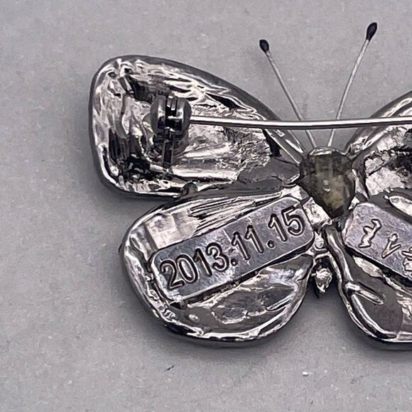 Green Olive Pave Swarovski Crystal Butterfly Brooch in Gold Tone - Picture 5 of 6